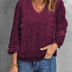 Women's V Neck Lace Crochet Boho Tops Flowy Casual Blouses Shirts